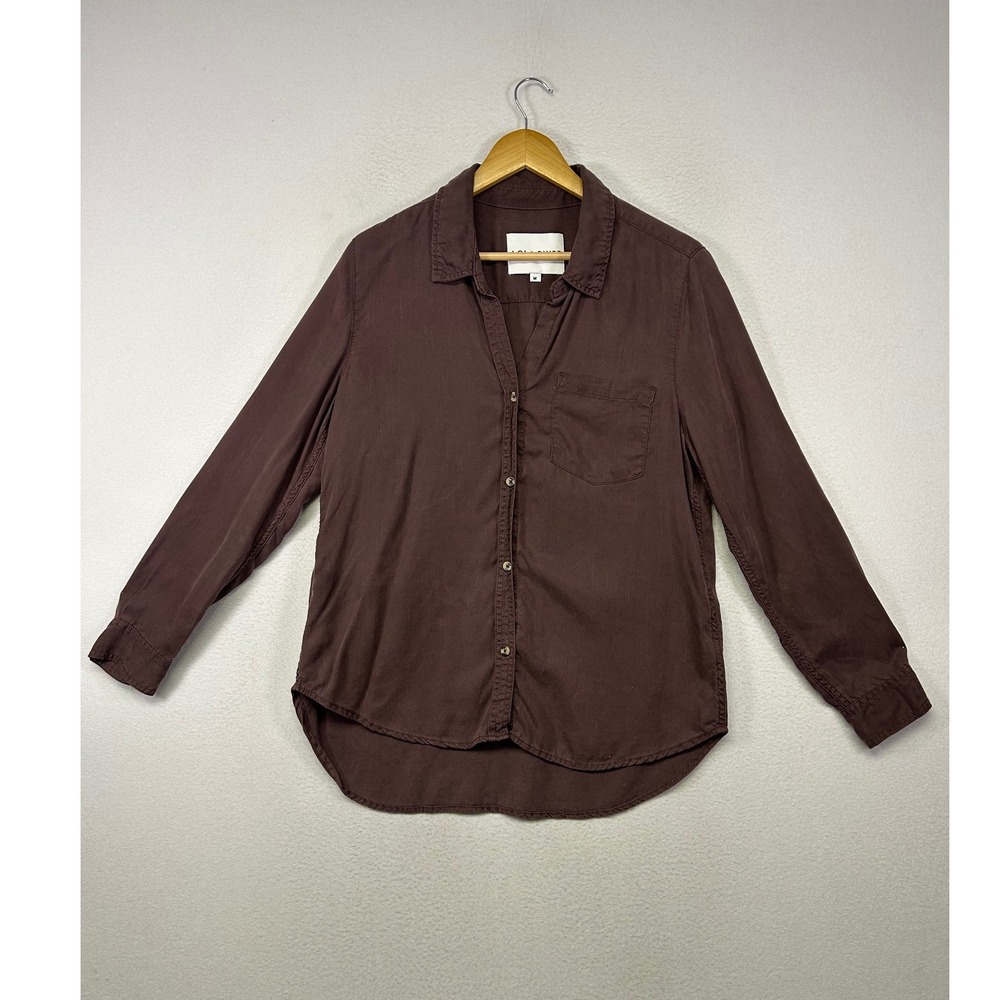 Earthy Minimalist Lola River Womens Med Brown Tencel Lyocell Button Down Shirt